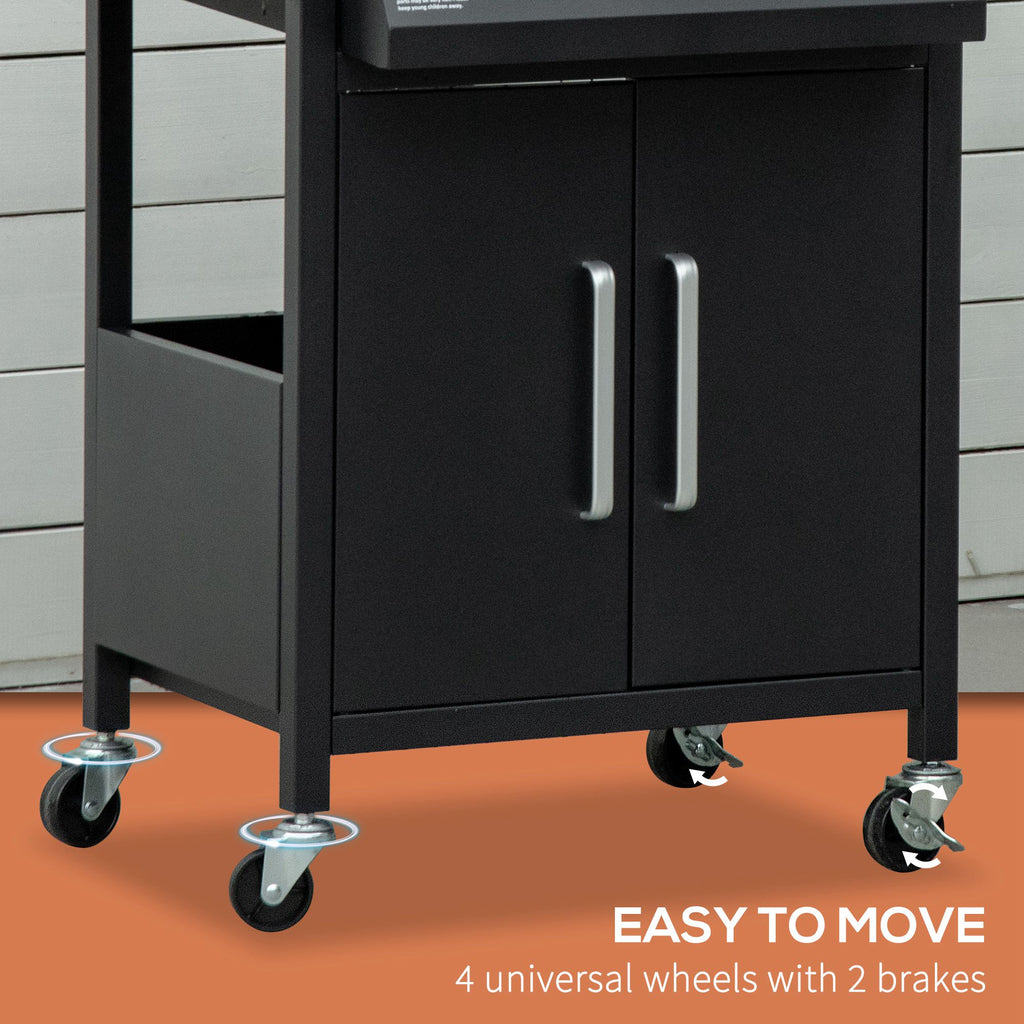 Outdoor 3 Burner Gas Grill Portable Barbecue w/ Wheels, Warming Rack, Shelves, Cabinet, Thermometer, Black