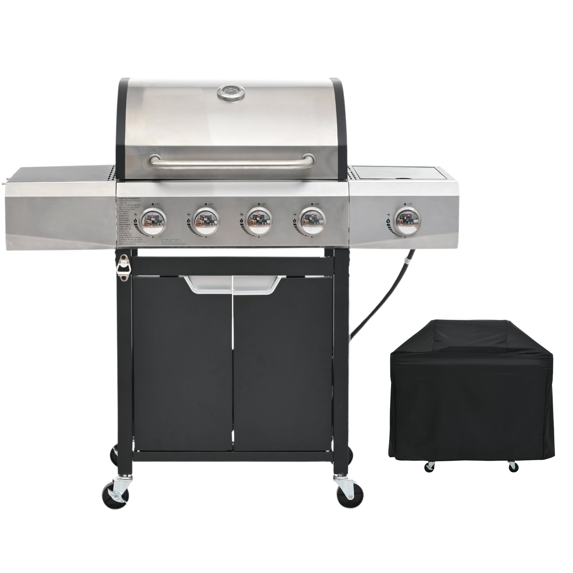 Propane Grill 4 Burner Barbecue Grill Stainless Steel Gas Grill With Side Burner And Cover For Outdoor BBQ, Camping