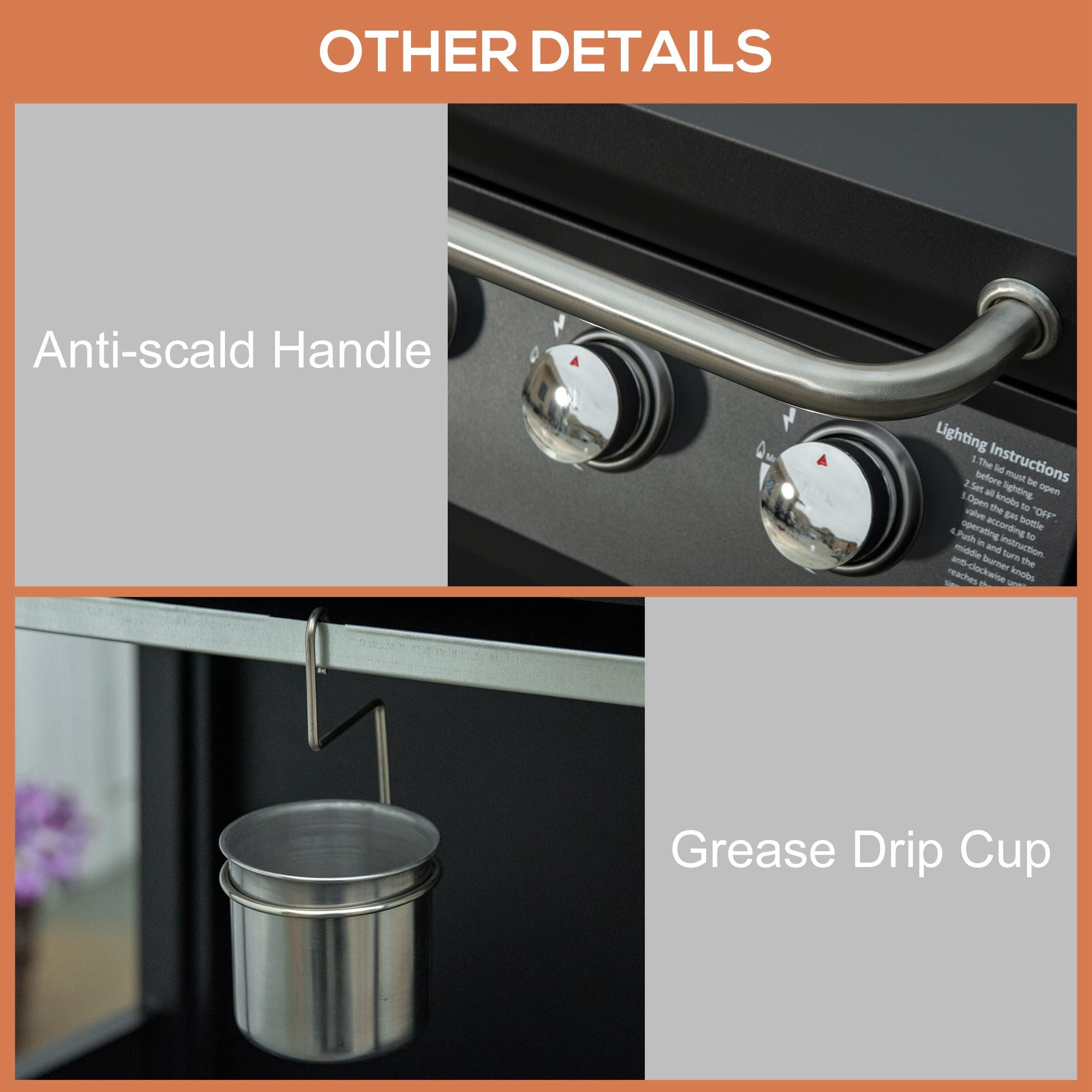 Outdoor 3 Burner Gas Grill Portable Barbecue w/ Wheels, Warming Rack, Shelves, Cabinet, Thermometer, Black